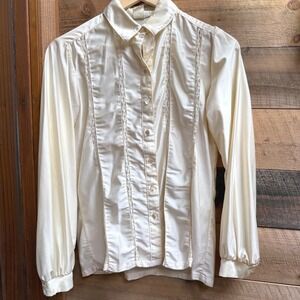 Vintage 70s Cream Lace Long Sleeve Prairie Coquette Collared Shirt‎ Lightweight